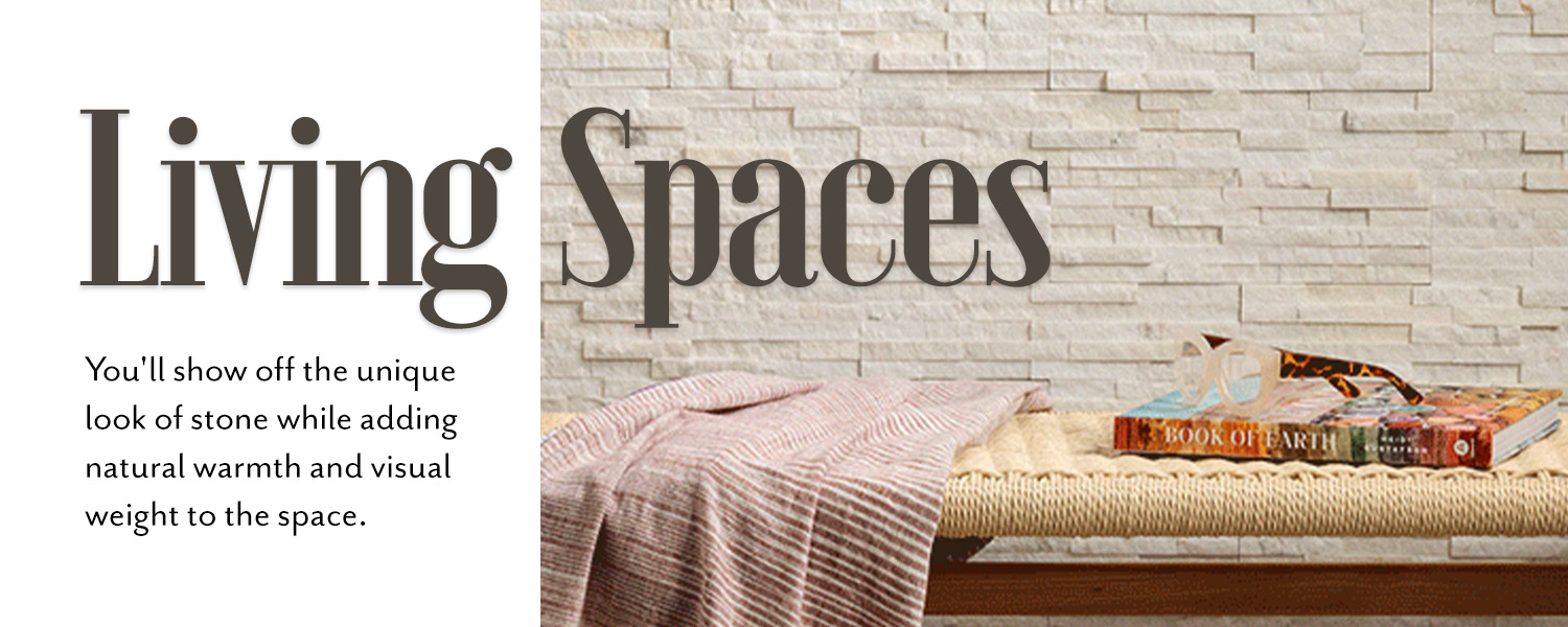 Living spaces with natural stone tile.