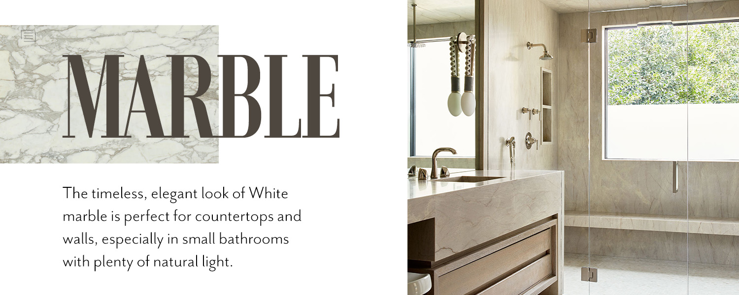 Marble is perfect for countertops and walls in bathrooms.